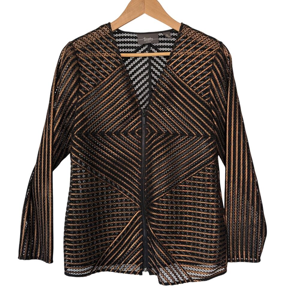 Chicos Travelers Metallic Mesh Jacket Blazer Zip Up Resortwear V-neck Size 0